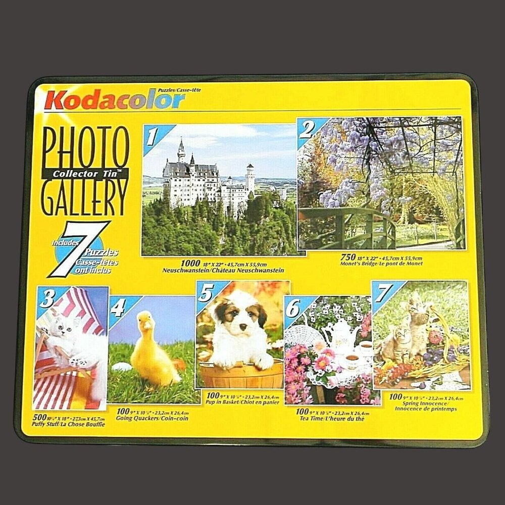 Vintage 7 NEW Sealed Jigsaw Puzzles Kodacolor Photo Gallery in Collectors Tin